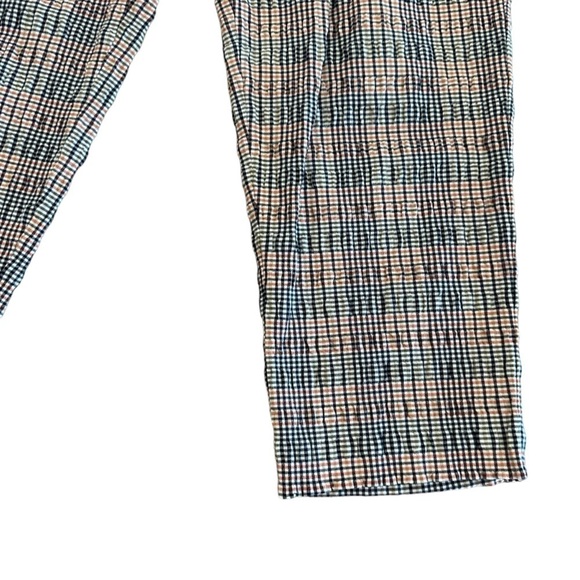 Anthropologie seersucker high waisted cropped ankle pants belted waist plaid - Picture 2 of 16